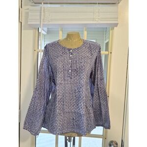 Matta Blue Cotton Floral Boho Blouse Medium Luxury Comfort Cottagecore Pockets